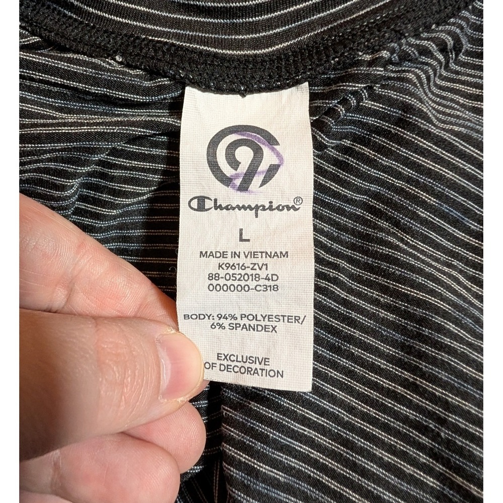 Champion Black White Striped Open Back Active Muscle Tank Top Women's Large - Picture 5 of 6